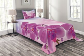 Abakuhaus Tagesdecke Set mit Kissenbezügen Waschbar, Blumen Exotische Orchideen-Blumen