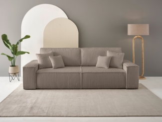 andas 3-Sitzer FINNLEY Schlafsofa 257 cm, Schlaffunktion mit Bettkasten (200/136cm), in Aqua Clean-Bouclé, Struktur fein u. Cord