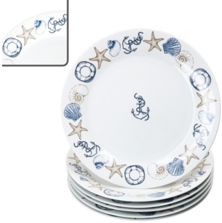 MamboCat Speiseteller Neptun 6er Set Speiseteller 27cm Porzellan groß Essteller maritim