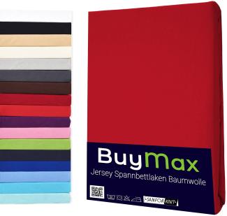 Buymax Spannbettlaken 160x200 cm Baumwolle 100% Spannbetttuch Bettlaken Jersey, Matratzenhöhe bis 25 cm, Farbe Rot