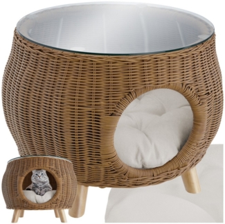 tectake Couchtisch Tivoli Sofatisch aus Polyrattan - integriertes Haustierbett (1-St, 2 tlg), Stilvoller Couchtisch vereint Haustierbett mit Rattan-Geflecht