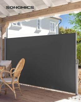 Songmics Seitenmarkise, 160x400 cm (H x L), Sichtschutz, Sonnenschutz, Seitenrollo, für Balkon, Terrasse, Garten, Grau