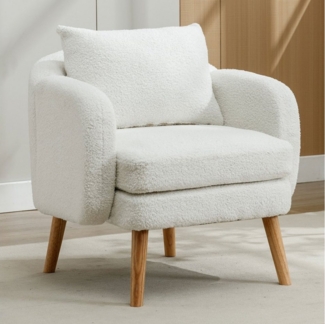 Merax Sessel mit Zierkissen und Massivholzbeine, Loungesessel, Einzel Loungesofa, Einzelsessel mit Teddyplüsch,Relaxsessel