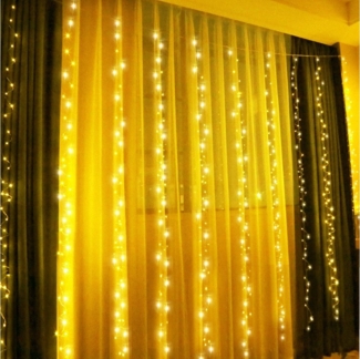 Merry 2024 Lichterkette LED Lichterkette,Vorhang Lichterketten,3x3M,Timer,300LEDs, Fernbedienung,8 Modi,für Innen und Außen Deko wie Weihnachten,Hochzeit