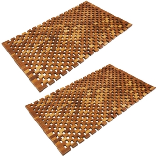 Deuba Badematte, Höhe 1 mm, Akazienholz, Badvorleger, 2x Badvorleger 80x50 cm FSC-zertifiziertes Akazienholz Gummistopper