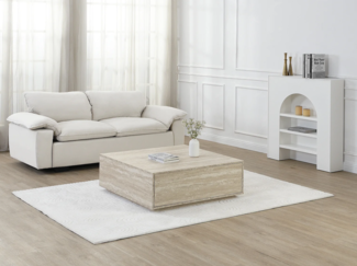 Vente-unique - Couchtisch mit 2 Schubladen - MDF - Travertin-Optik Beige - ANTRIM von Pascal Morabito