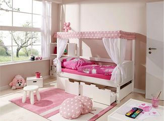 Ticaa 'Stern Rosa' Himmelbett Mini Kiefer Weiß inkl. Bettkasten 'Marianne' 80x160