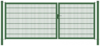 Gartentor Classic Strong (2-flügelig) asymmetrisch Grün 6/5/6 mm Doppelstabmatte Breite 300 cm Höhe 140 cm