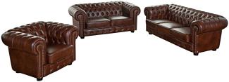 Sofa 3-Sitzer / Sofa 2-Sitzer / Sessel Kath Bezug Wischleder Buche nussbaum dunkel / braun 22452