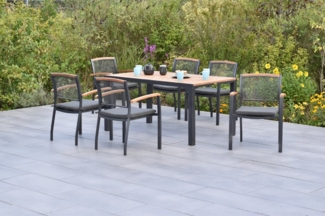 MERXX Garten-Essgruppe »Tilos«, (Set, 13-tlg, Inkl. Auflagenr, Armlehnen und Rückenabschluss aus Akazienholz), Tisch: LxB: 150x90 cm