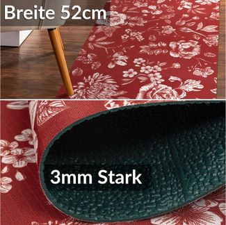 ANRO Küchenläufer RANNA Teppichläufer Bodenmatte Flurläufer Küchenteppich, eckig, Höhe: 3 mm, Meterware rutschfest Landhaus Rot wasserdicht