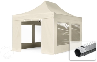 3x4,5 m Faltpavillon PROFESSIONAL Alu 40mm, Seitenteile mit Panoramafenstern, creme