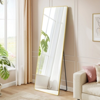 SONGMICS Ganzkörperspiegel, 160 x 50 cm, rechteckiger Standspiegel, Rahmen aus Aluminiumlegierung, Hartglas, für Schlafzimmer, Wohnzimmer, Garderobe, blassgold LFMDE030A01