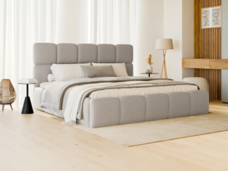 Vente-unique - Bett mit Bettkasten - 180 x 200 cm - melierter Stoff - Hellgrau - DAMADO von Pascal Morabito