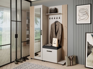 Beautysofa Garderobenschrank Garderoben-Set mit Aufhängern und Spiegel LIVIA (Geräumiger Schuhschrank) mit praktischer Kleiderstange
