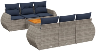 vidaXL 7-teiliges Gartensofa-Set mit Kissen, grau, Polyrattan 3224899