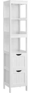 Vasagle Badezimmerschrank mit 2 Schubladen und 3 offene Fächer, MDF, 30 x 30 x 141,5 cm, Weiß