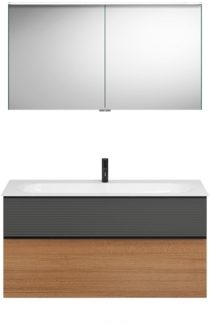Burgbad FIUMO Waschtisch Set mit Spiegelschrank 122 cm breit, Anthrazit/Braun, Waschbecken Gussmarmor Weiß