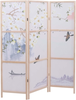 Paravent HWC-O70, Trennwand Sichtschutz Raumtrennung Naturmotive Holz MVG Polyethylen 170x137 cm ~ Flusslandschaft