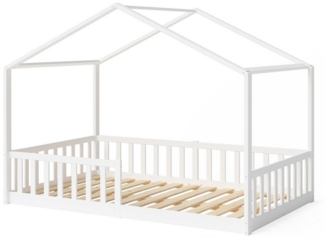 Bellabino Hausbett Bia mit Rausfallschutz und Lattenrost (weiß, optional mit Matratze), Bodenbett verfügbar in 80x160 & 90/120/140x200 cm