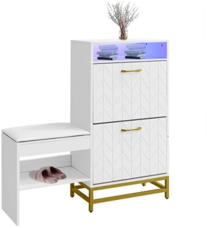 OKWISH Schuhschrank mit LED-Lichtleisten (Schuhregal, Schuhwender, 1-St, 2 Klappdeckeln) mit Schuhwechselhocker, Metallgriff und Metallbeine