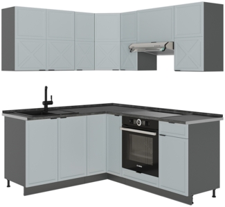 Eckküche Fame-Line Hellblau-grau/Anthrazit 190 x 60 cm , AP Anthrazit Vicco