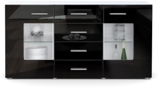 Sideboard Kommode Grömitz V1, Korpus in Weiß matt / Front in Schwarz Hochglanz (139 x 72 x 35)