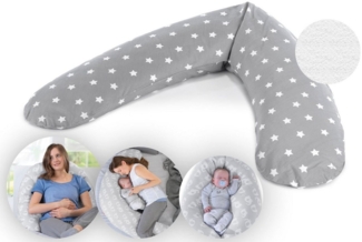 Theraline 'Big Stars' Komfort-Stillkissen grau, mit Mikroperlen, 180 cm lang