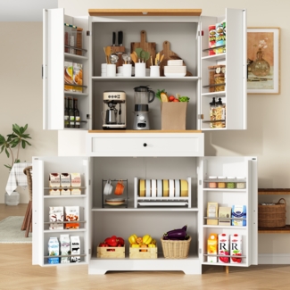 Küchenschrank, 12 Türfächer & Schubladen, Moderner Snack-Aufbewahrungsschrank aus MDF & Spanplatte, Buffetschrank für Esszimmer, Küche, Wohnzimmer, , 80 x 40 x 180 cm