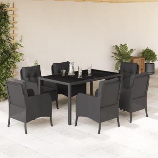 vidaXL 7-tlg. Garten-Essgruppe mit Kissen Schwarz Poly Rattan 3211851