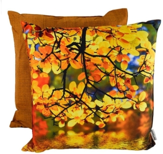 Outdoor Kissen Herbst 45x45x12cm wetterbeständig mit herbstlichen Motiven Blätter-Wasser