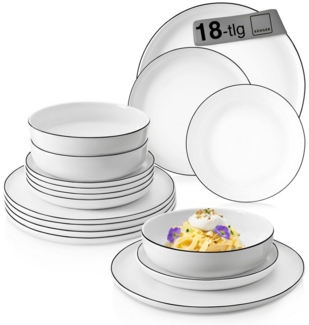 SÄNGER Porzellan Geschirrset Marlo Black Rim 18-teilig für 6 Personen