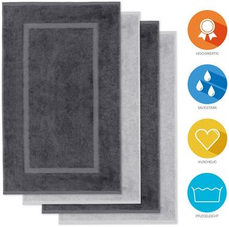 Lavea Badematte 4er Set Badeteppiche Elena Frottee 50x80 cm Badvorleger, 100% Baumwolle, 500 g/m² Frottier, weich & saugstark, pflegeleicht