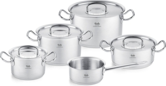 Fissler Topf-Set Original-Profi Collection® Retro, Edelstahl 18/10 (Set, 9-tlg, 3 Kochtöpfe,1 Bratentopf, 1 Stielkasserolle, 4 Metalldeckel), Limited Edition, Made in Germany