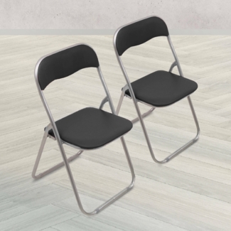 Dmora Set mit 2 Antenore-Klappstühlen, platzsparender Sessel, Gästestuhl, Besprechungssitz aus Kunstleder, 43 x 47 x 80 cm, Schwarz