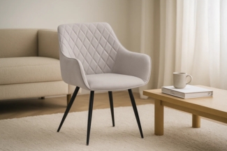 Esszimmer Armlehnstuhl Stoffbezug Hellgrau Metallfüße schwarz ELLI 70972694