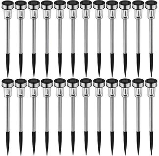 tectake LED Gartenstrahler 24-er Set LED-Solarlampen, Einschaltautomatik bei Dämmerung, LED, Kaltweiß, Wetterfest und robust
