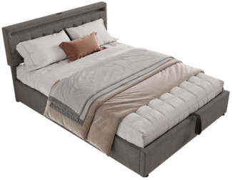 TavilaEcon Boxspringbett Polsterbett mit Bettkasten, höhenverstellbares Kopfteil, Leinen-Bezug (Ohne Matratze), LED-Beleuchtung, USB- und Typ-C-Steckdose, 160×200 cm, Grau