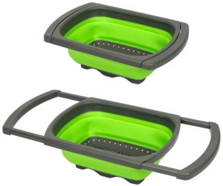 OSTWOLKE Seiher mit ausziehbaren Griffen Sieb über der Spüle für Nudeln, Gemüse, Obst, PP+TPR, ausziehbar, faltbar