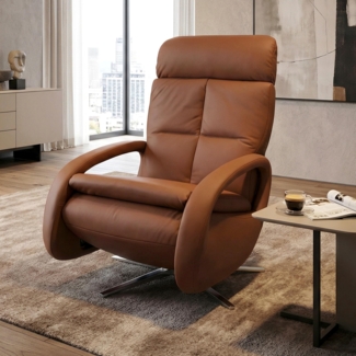 Relaxsessel HWC-L11, TV-Sessel Liegesessel, Liegefunktion drehbar, elektrisch verstellbar Voll-Leder ~ braun