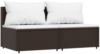 vidaXL Garten-Mittelsofas mit Kissen 2 Stk. Braun Poly Rattan 319754
