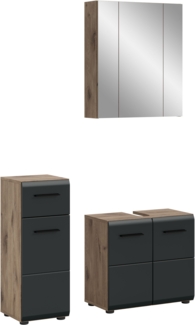 Badkombination (B/H/T: 105x185x30 cm) in schwarz matt und Nox Oak Nachbildung