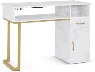 Barberpub Manikürtisch mit Schublade & Schrank, Nageltisch mit Absaugung, Nagelfrisiertisch Holz, Schreibtisch für Nagelstudio,50x110x82cm, 2491
