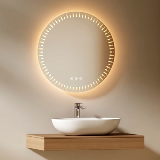 EMKE Badspiegel mit Beleuchtung 70 cm mit Beschlagfrei, Dimmbar 3 Lichtfarbe Touchschalter IP44