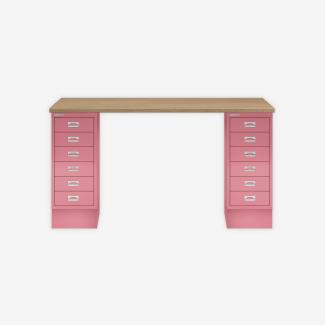 MultiDesk, 2 MultiDrawer mit 6 Schüben, Dekor natürliche Eiche, Farbe Pink, Maße: H 740 x B 1400 x T 600 mm