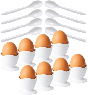 Koopman Eierbecher Eierbehälter Frühstückseier Weiß Becher Löffel Kunststoff 16 tlg. Set, (16-tlg), Set, 8 Becher, Ø 5cm, 8 Löffel, Kunststoff