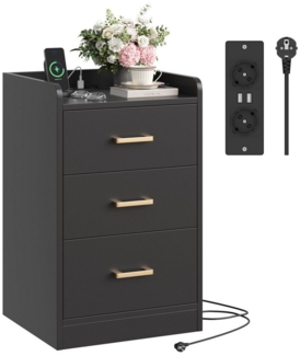 Homfa Nachttisch Nachtschrank mit Ladefunktion (1-St), 3 Schubladen, 2 AC-Steckdosen, 2 USB-Anschlüsse, 40 x 38 x 66 cm