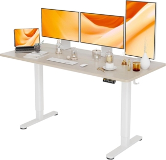 Elektrisch höhenverstellbarer Schreibtisch 160x60 cm Standing Desk Weiß/Beige