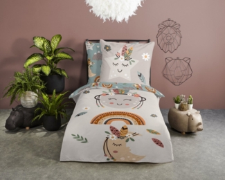 good morning Kinderbettwäsche Momo, Microfaser, 2 teilig, Mikrofaser, 135x200, Pflegeleicht, Wendeoptik, Kind, Boho, Mond, Sand