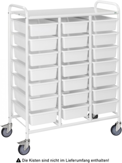 Kongamek Kisten- und Tablettwagen 950x420x1205mm in weiß mit 21 Böden und Bremse